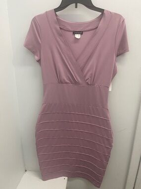 VENUS Mauve Short Sleeve Faux-Wrap Mini Dress